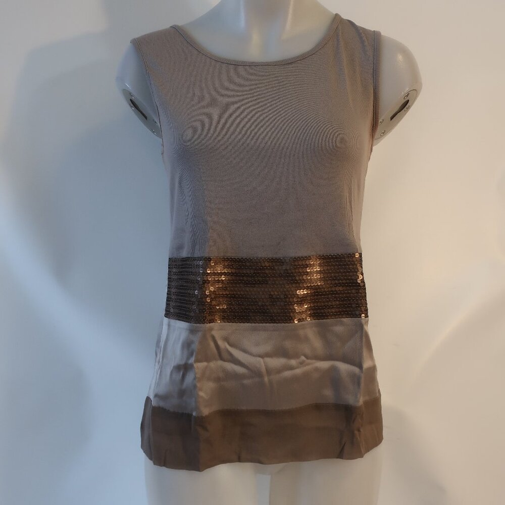 Womens Fabiana Filippi Taupe Bronze Sequined Sleeveless Top S